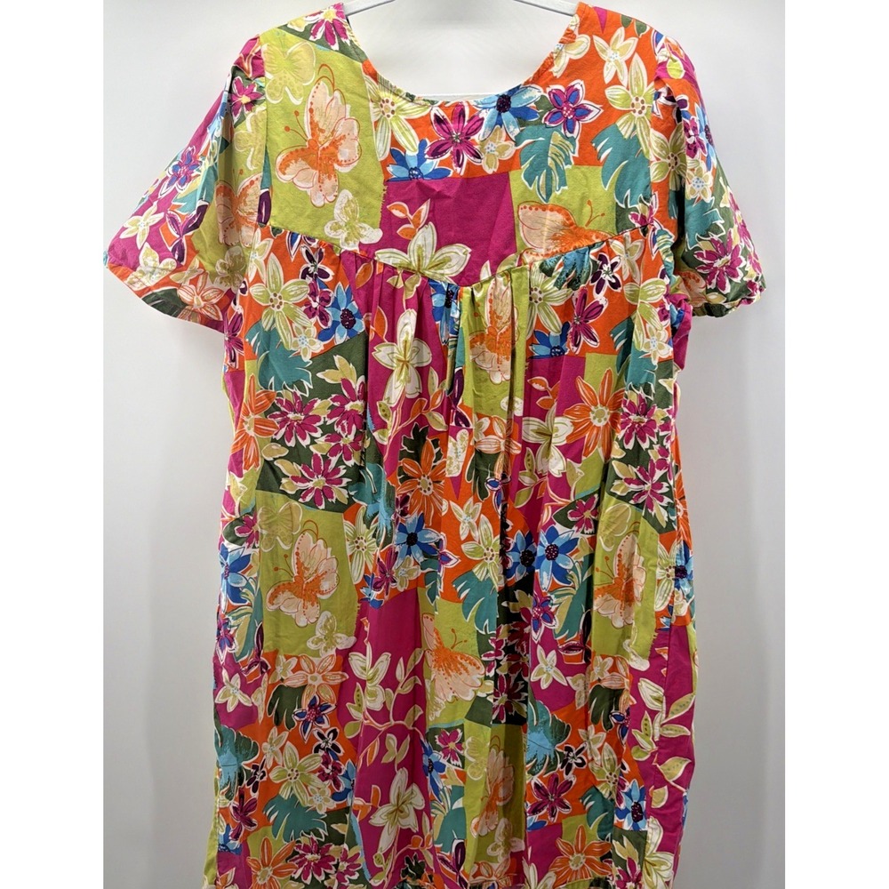 National Vtg Mumu Midi Dress Tropical Floral Women Plus 1X Grannycore Retro - Picture 7 of 7